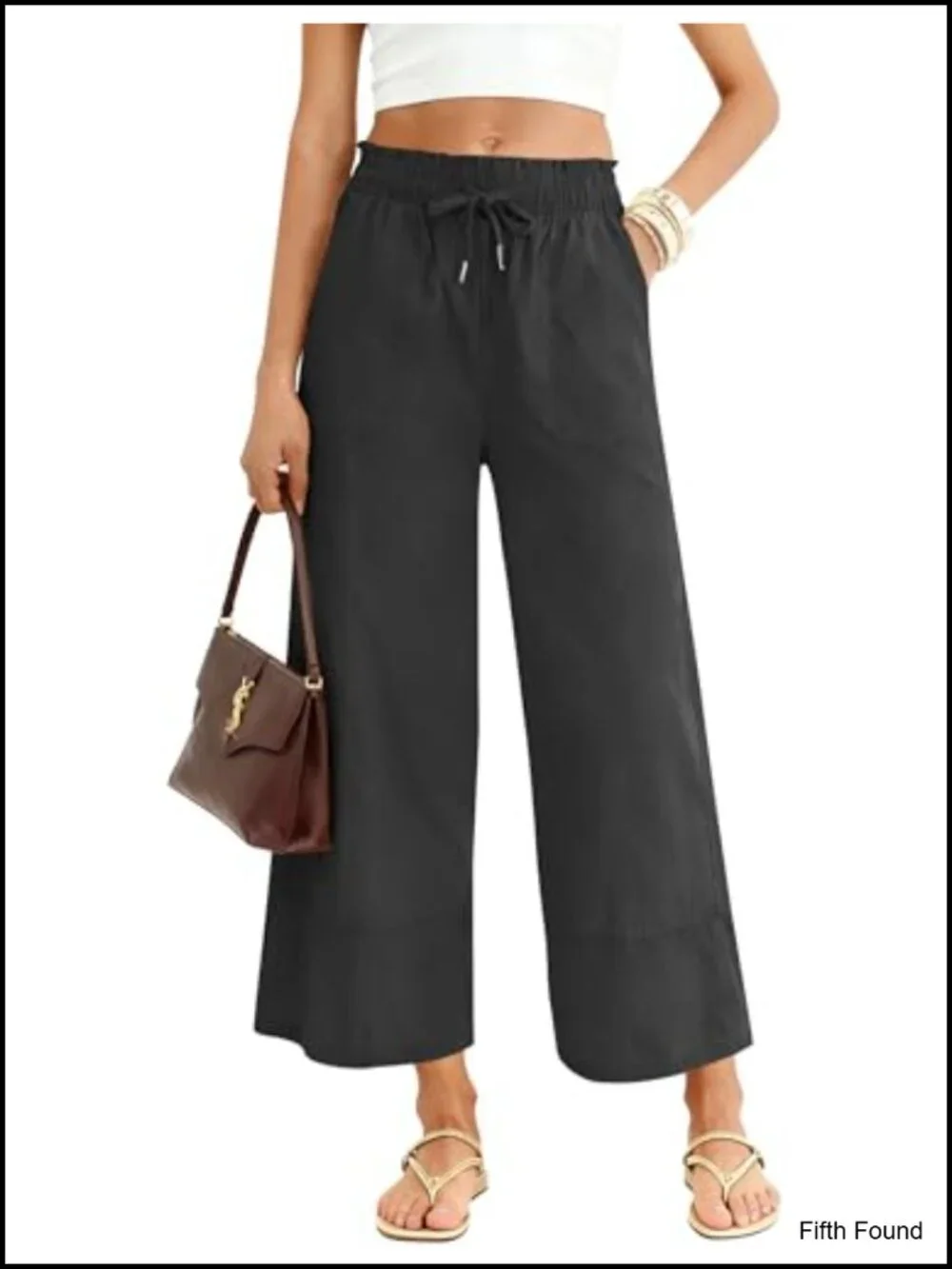Wide Leg Palazzo Pants with Pockets Elastic Waist Drawstring Cotton Blend